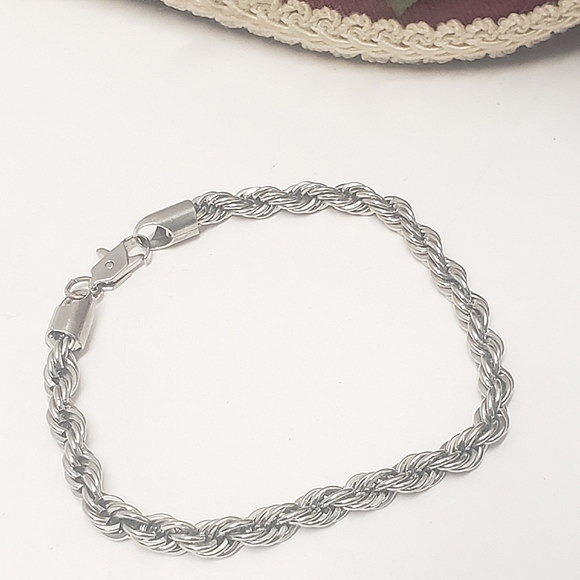 Vintage Jewelry - 24K White Gold Plate Rope Chain Bracelet Chunky Rope Chain Bracelet